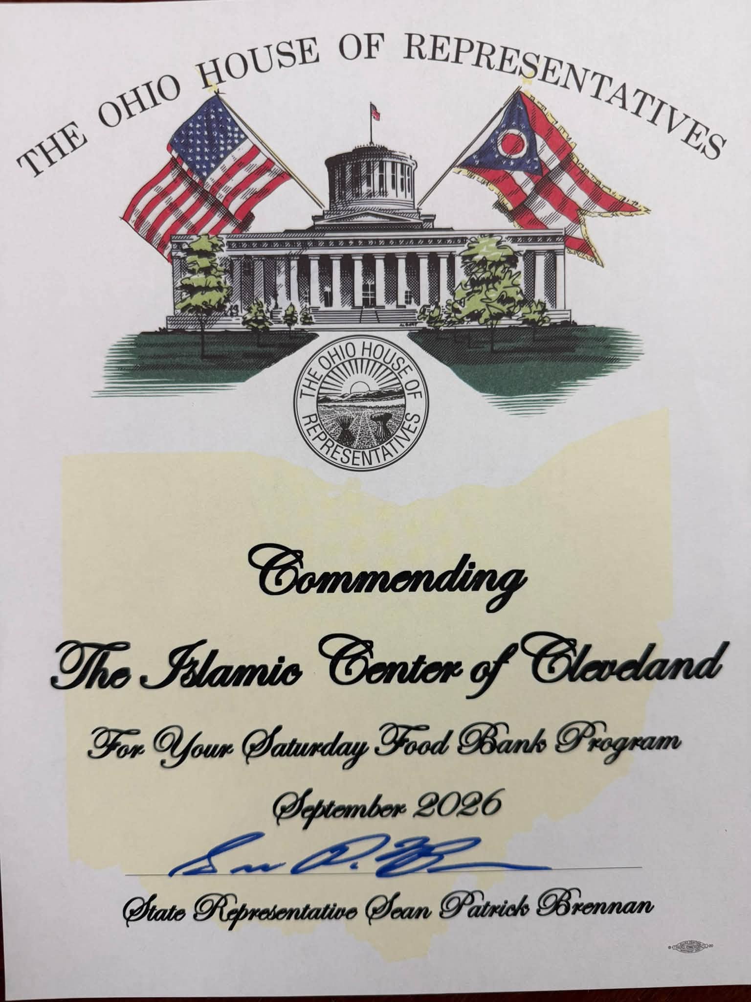 Ohio House of Representatives commendation